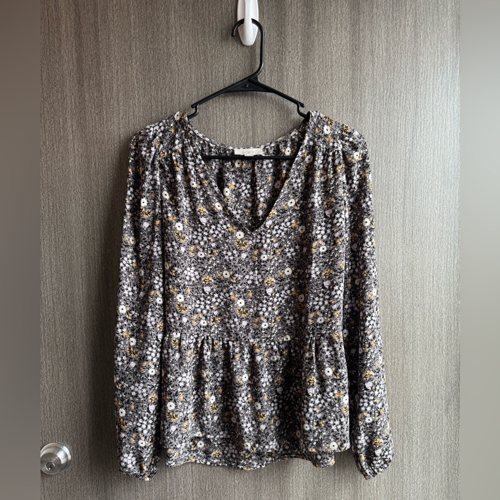 LOFT Long-Sleeve Peplum Floral Blouse - XS